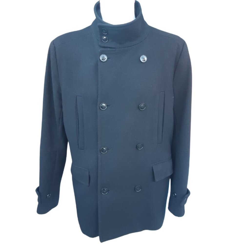 H&M 40R Black Double Breasted Wool Blend Men's Button Up Pea Coat